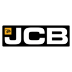 A képen a JCB logó látható félkövér fehér betűkkel fekete téglalap alakú alapon. A bal felső sarokban kis sárga téglalapban a JCB betűszó fekete színnel, ami az épületbontás és földmunka kiválóságát szimbolizálja.
